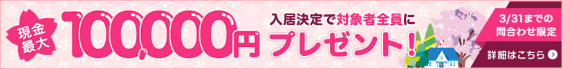 3/31までの問合せ限定 DOOR賃貸で入居を決めると対象の方全員に現金最大100,000円プレゼント!
